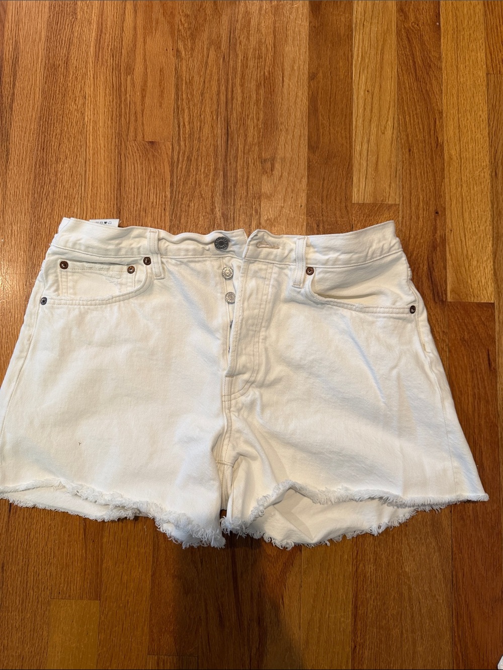 Agolde White Frayed Hem Denim Cutoff Shorts